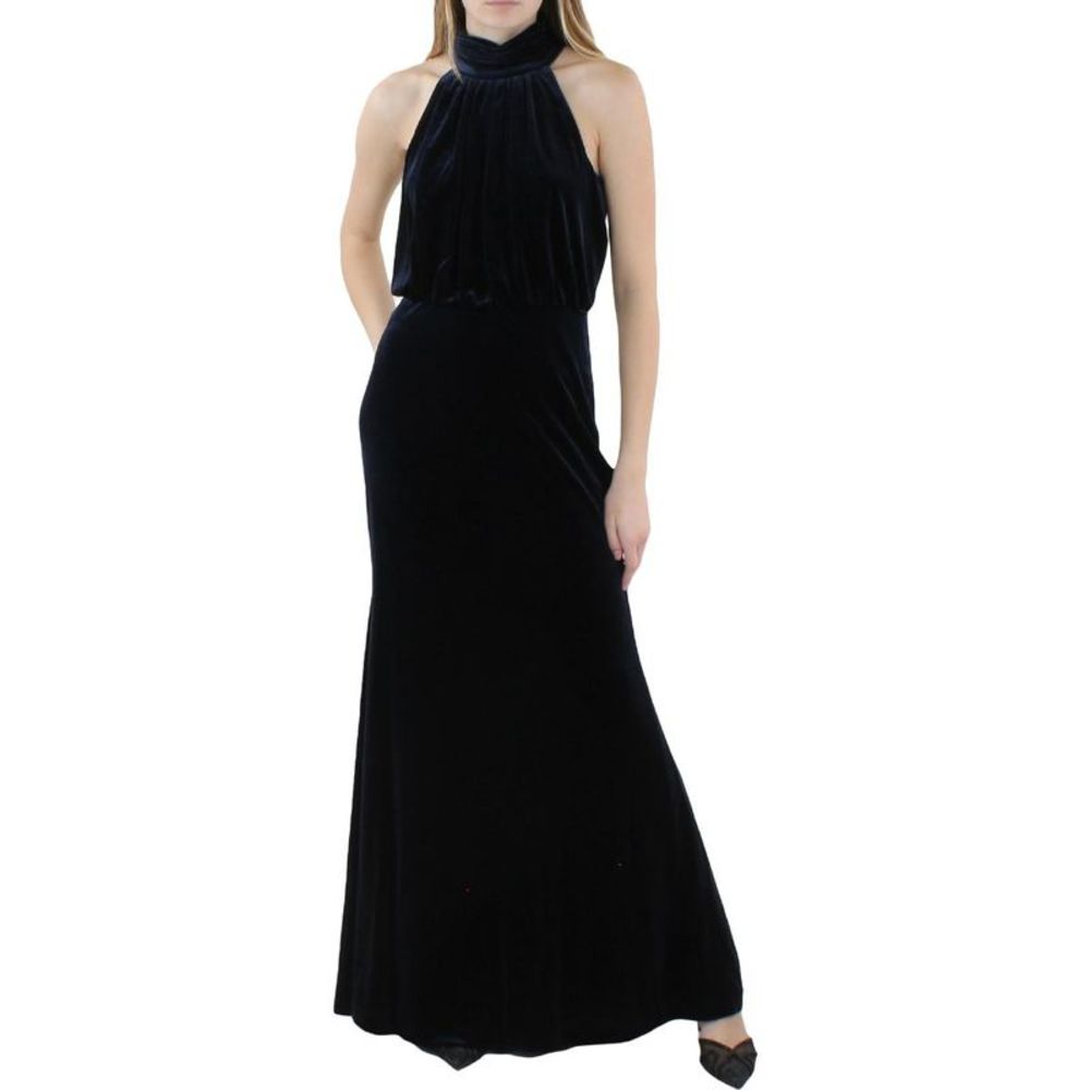 Eliza J Black Velvet Halter Evening Gown